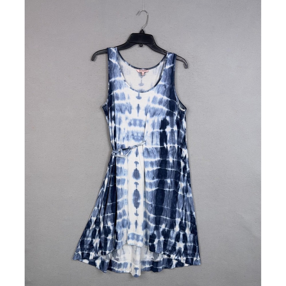 Juicy Couture Dress Womens Large Blue Tie Dye Tank Sundress Belted Boho Beach
